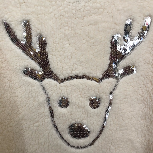 WITH LOVE DEREK Womens Medium Fluffy Christmas Sweater Sequin Reindeer Pullover - Picture 3 of 9